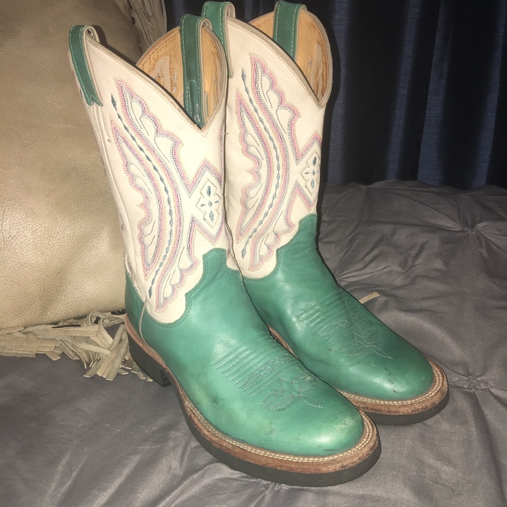JUSTIN Turquoise Leather Cowgirl Boots! 8/8.5